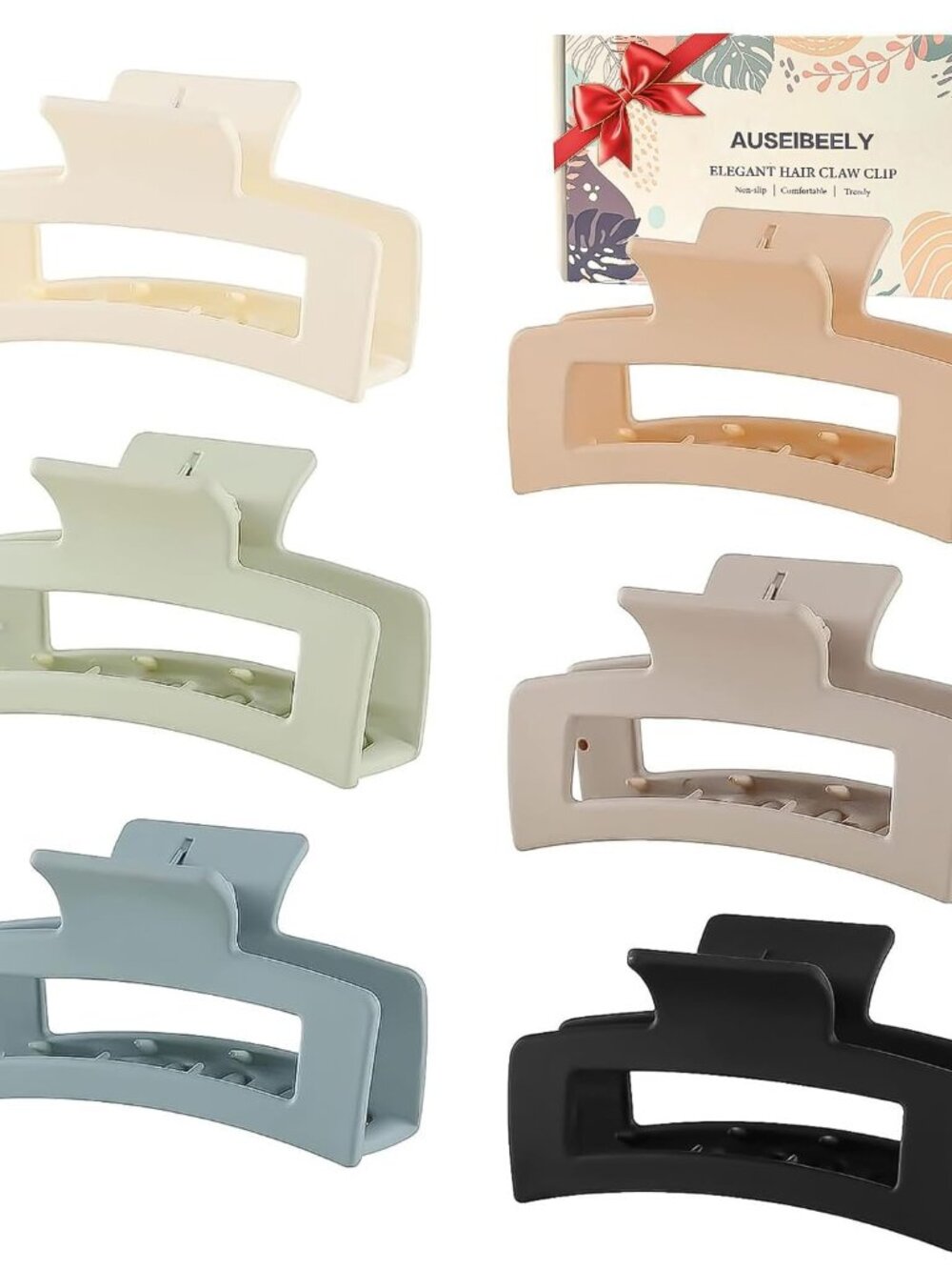 6 Pack Square Claw Clips for Women Girls,Rectangle Hair Clip 3.35" Medium Non-sl
